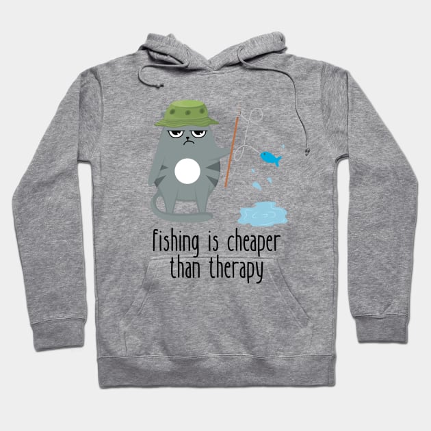 Fishing Is Cheaper Than Therapy Funny Cat Hoodie by DesignArchitect